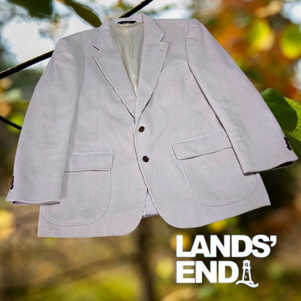 Lands End Corduroy Blazer Mens‎ Vintage 2 Button Sport Coat Tan 44R